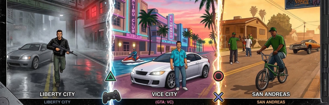 Liberty City. Vice City, San Andreas.